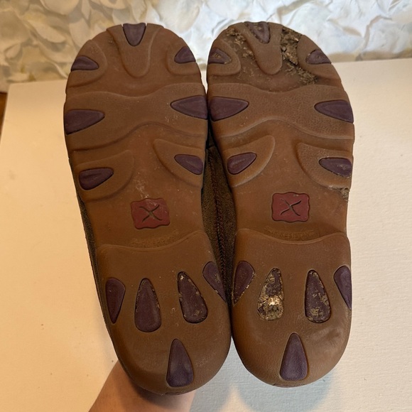 Twisted X Olive Suede Slip-On Loafers with Burgundy Stitching - Picture 4 of 4